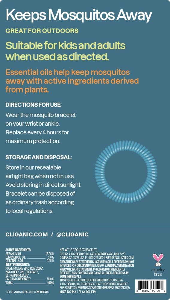 Cliganic 10 Pack Mosquito Repellent Bracelets for Adults & Kids - Natural DEET-Free Bands, Individually Wrapped - 图片 4