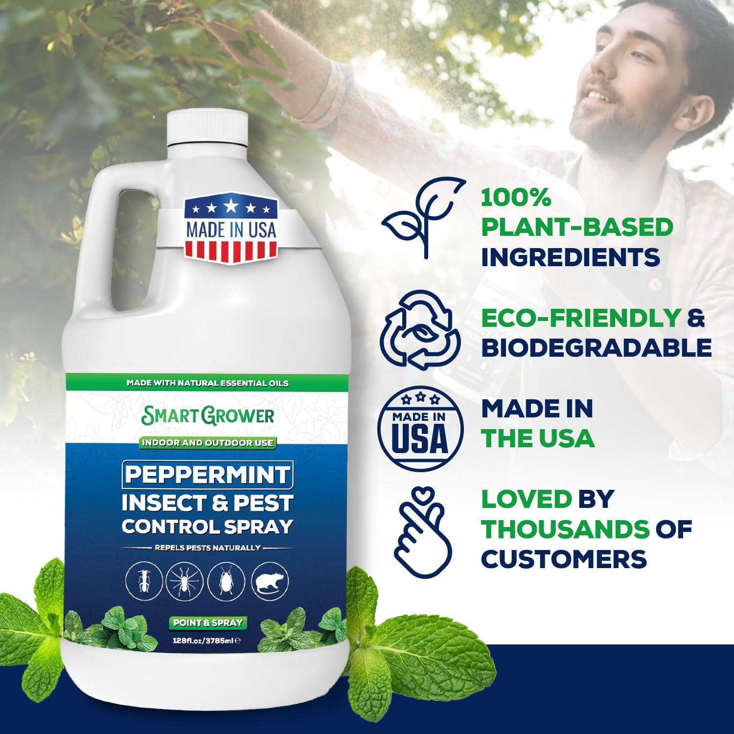 All Natural Peppermint Oil Insect & Pest Control Spray Repels Mice, Spiders, Ants, for Home, Indoor, Outdoor, Garden Maximum Strength Smart Grower Ready to Use 128 FL OZ - 图片 6