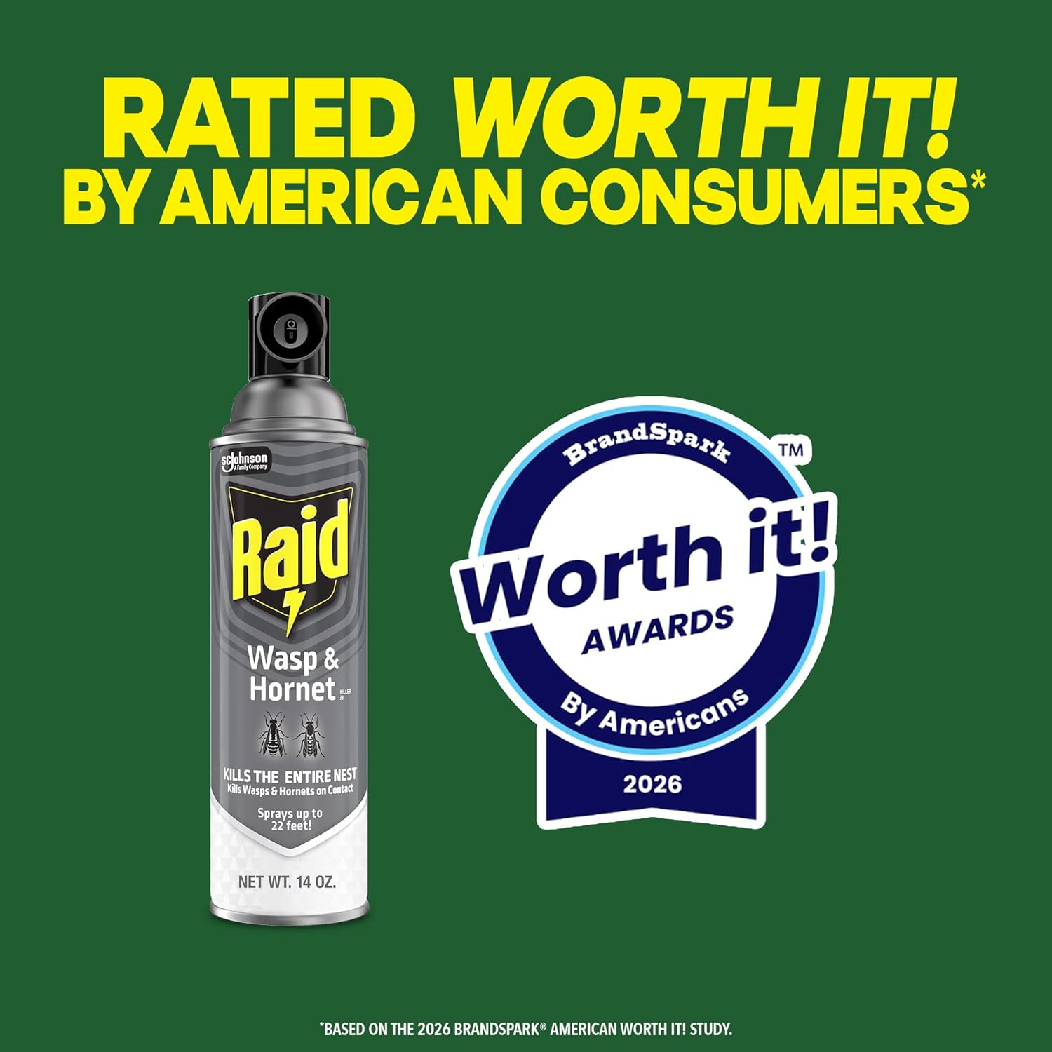 Raid Wasp & Hornet Killer Spray, Kills the Entire Nest, For Paper Wasps, Yellow Jackets, Mud Daubers and more, 14 oz (Pack of 2) - 图片 3