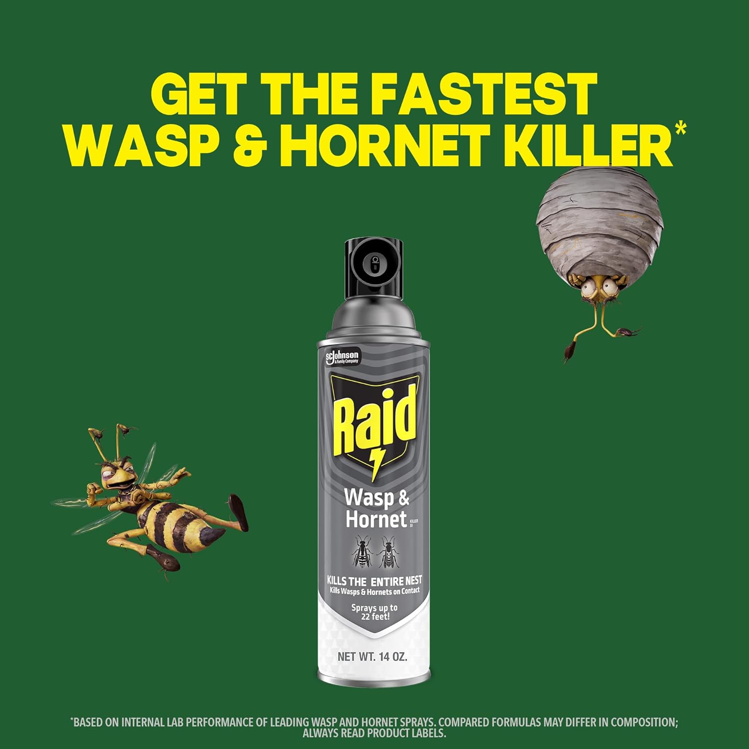 Raid Wasp & Hornet Killer Spray, Kills the Entire Nest, For Paper Wasps, Yellow Jackets, Mud Daubers and more, 14 oz (Pack of 2) - 图片 4