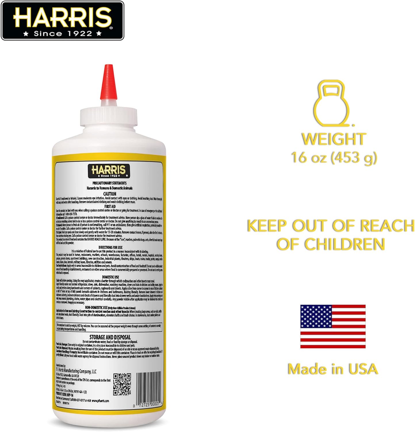 HARRIS Boric Acid Roach and Silverfish Killer Powder w/Lure for Insects (16oz) - 图片 2