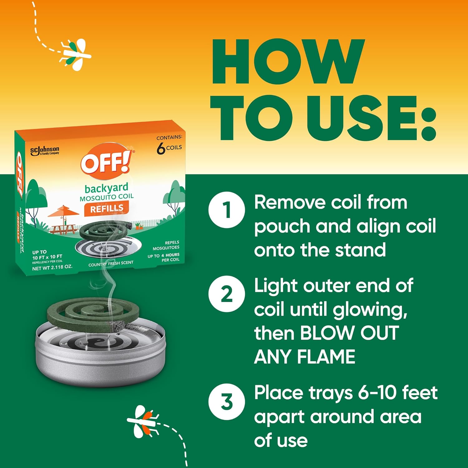 OFF! Backyard Mosquito Repellent Coil Refills, Perfect for Outdoor Patios Country Fresh Scent, 6 Count (Pack of 1) - 图片 5