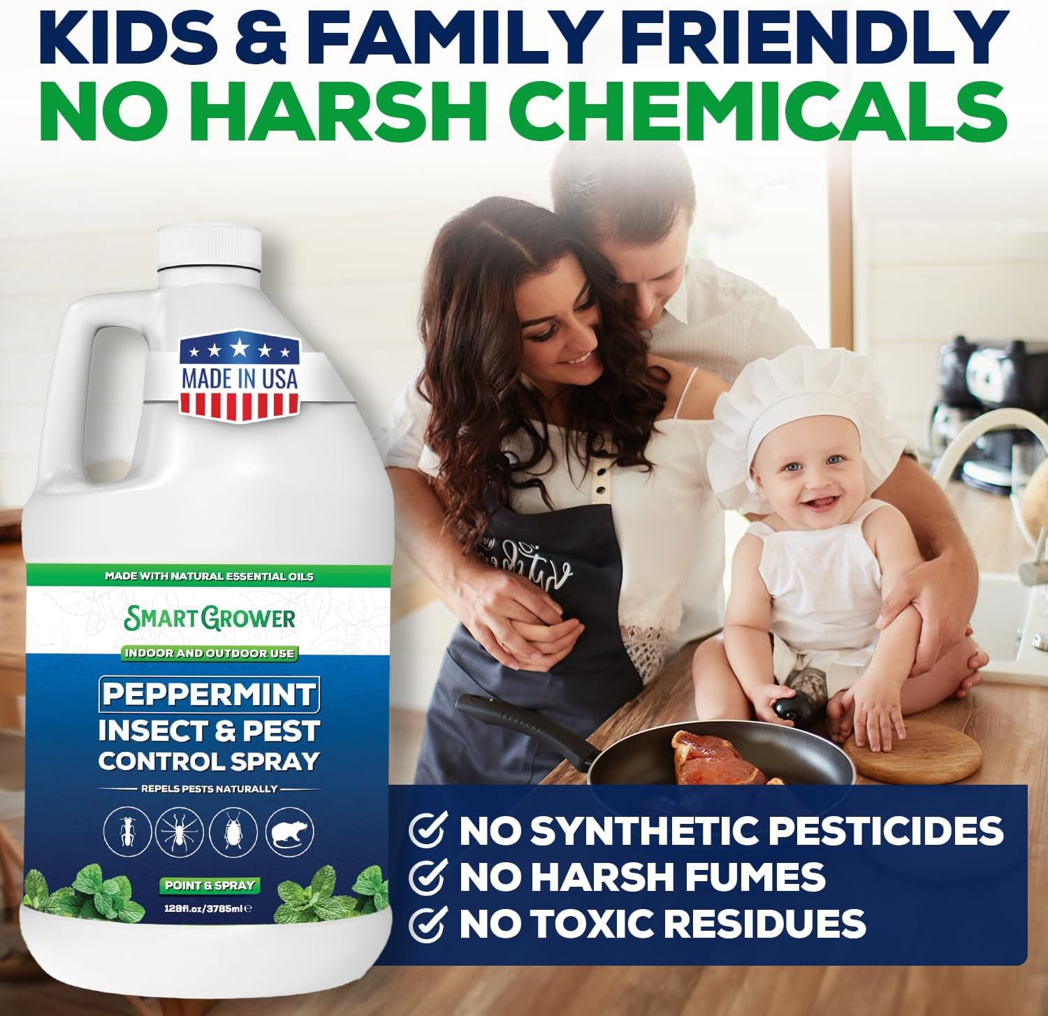 All Natural Peppermint Oil Insect & Pest Control Spray Repels Mice, Spiders, Ants, for Home, Indoor, Outdoor, Garden Maximum Strength Smart Grower Ready to Use 128 FL OZ - 图片 3