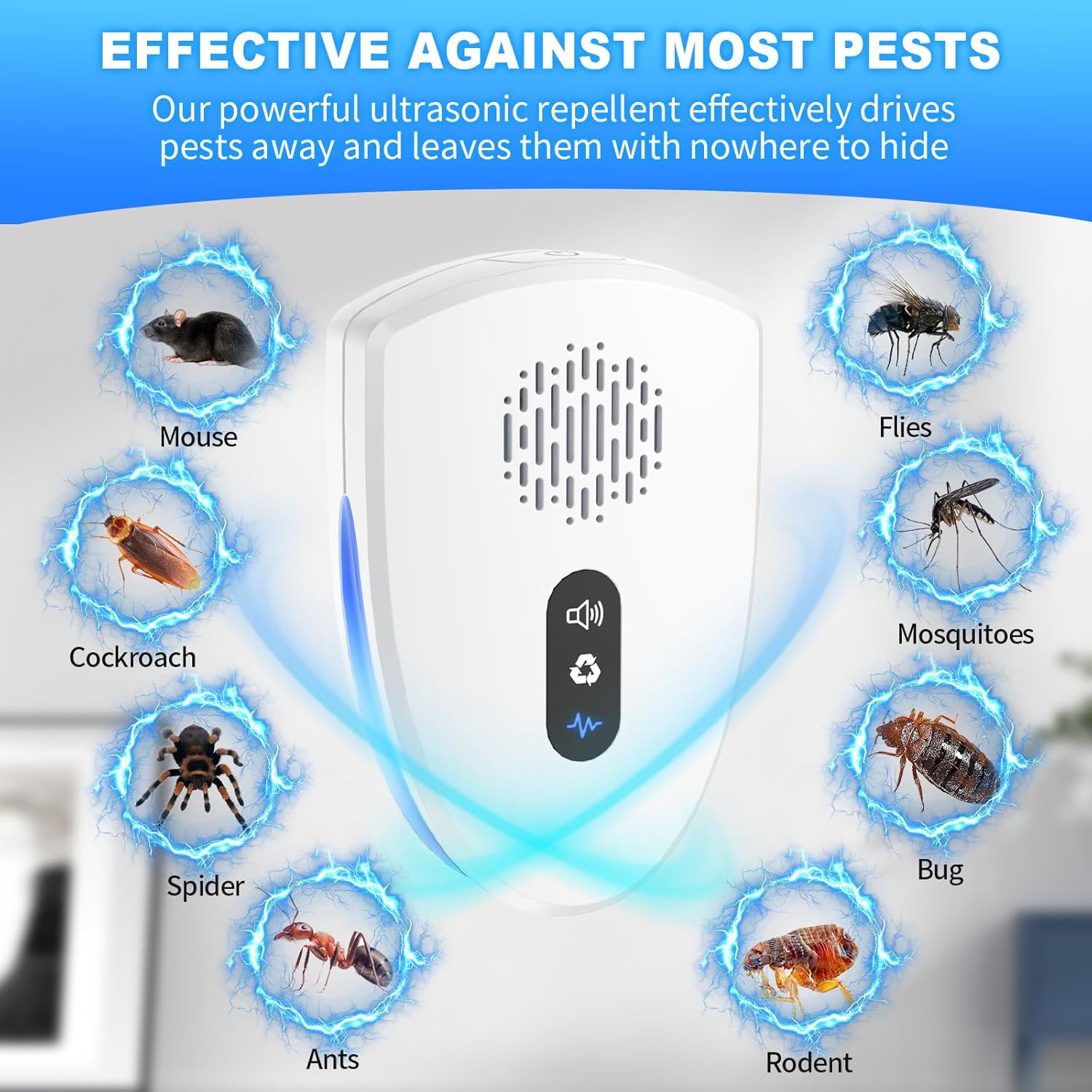 2026 Upgraded Ultrasonic Pest Control Repeller, Mouse Repellent Indoor for Spider Roach Bug Ant Mosquito Rat Mice Insect Deterrent, Mouse Rodent Repellent Ultrasonic Plug in, 3 Mode Switching, 10 PACK - 图片 4