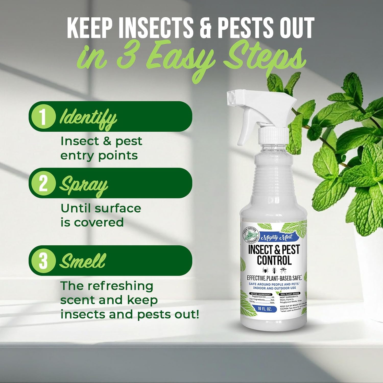 Mighty Mint Peppermint Oil Insect Repellent Spray – Indoor & Outdoor Bug Control for Spiders, Ants, Roaches, and More – Plant-Based, Extra-Strong Formula - 16 oz - 图片 8