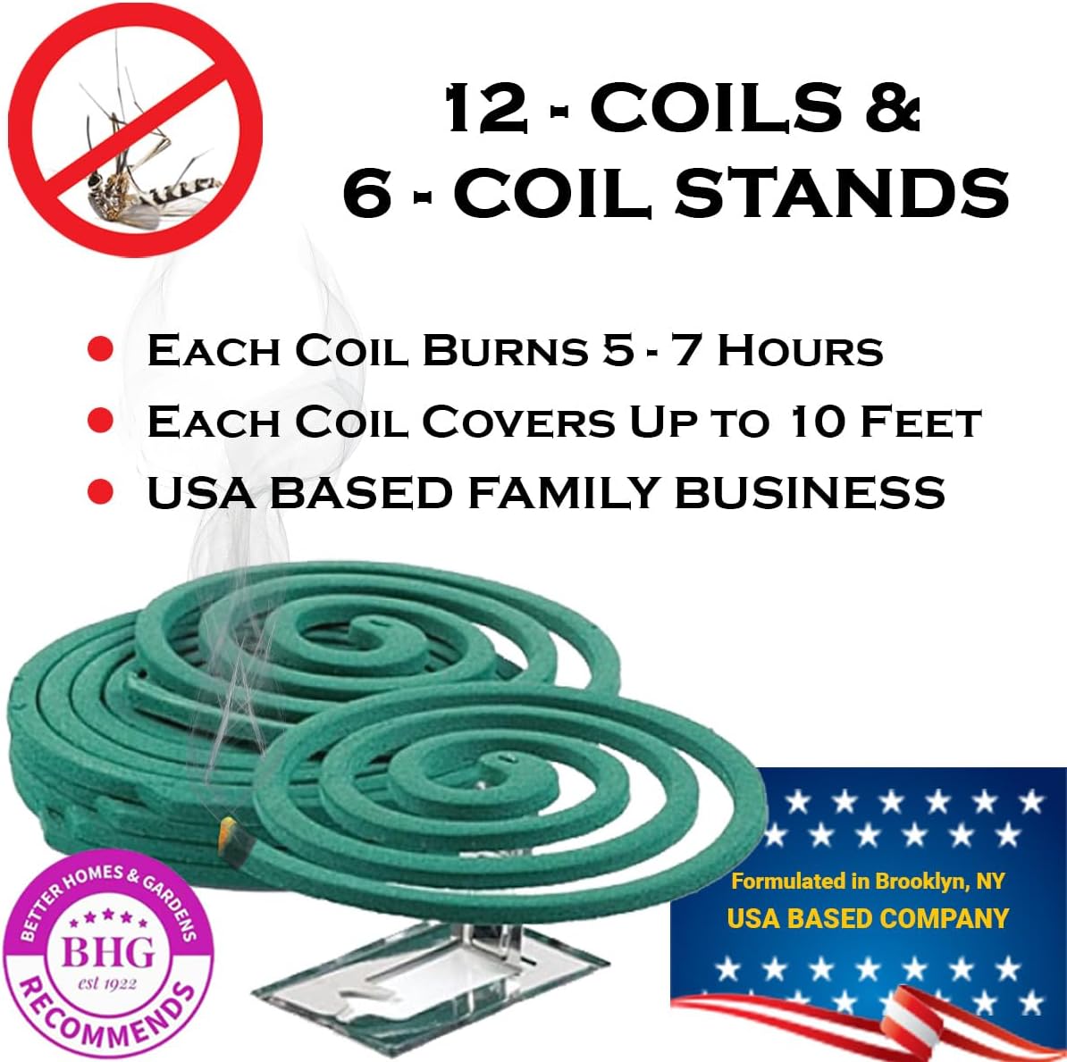 W4W Mosquito Repellent Coils - Outdoor Use Reaches Up to 10 feet - Each Burns for 5-7 Hours (Three Pack Contains 12 coils & 6 Stands) - 图片 3