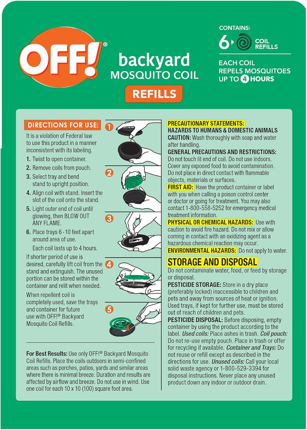 OFF! Backyard Mosquito Repellent Coil Refills, Perfect for Outdoor Patios Country Fresh Scent, 6 Count (Pack of 1) - 图片 12