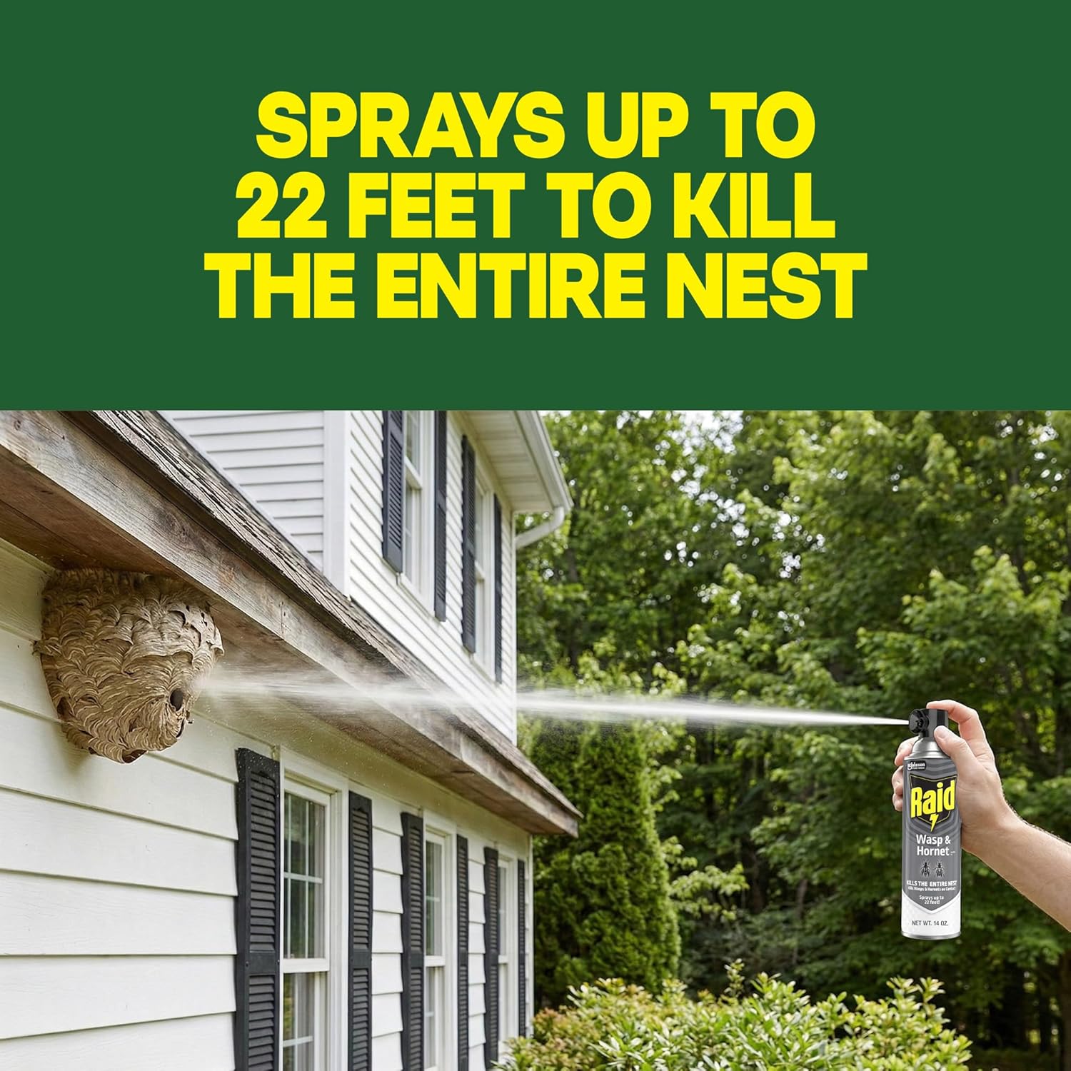 Raid Wasp & Hornet Killer Spray, Kills the Entire Nest, For Paper Wasps, Yellow Jackets, Mud Daubers and more, 14 oz (Pack of 2) - 图片 13