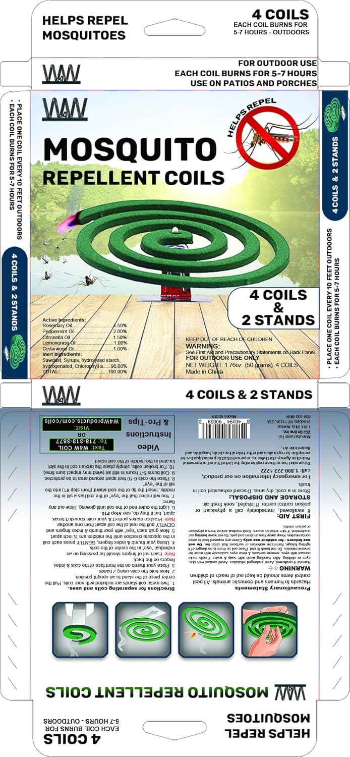 W4W Mosquito Repellent Coils - Outdoor Use Reaches Up to 10 feet - Each Burns for 5-7 Hours (Three Pack Contains 12 coils & 6 Stands) - 图片 4