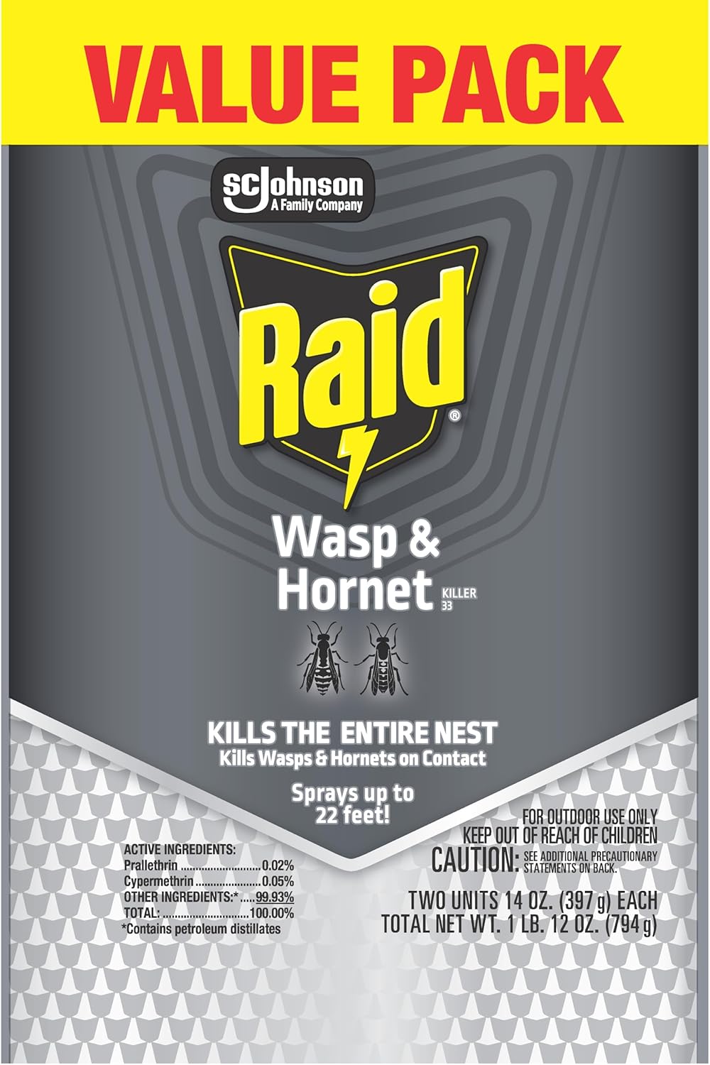 Raid Wasp & Hornet Killer Spray, Kills the Entire Nest, For Paper Wasps, Yellow Jackets, Mud Daubers and more, 14 oz (Pack of 2) - 图片 10