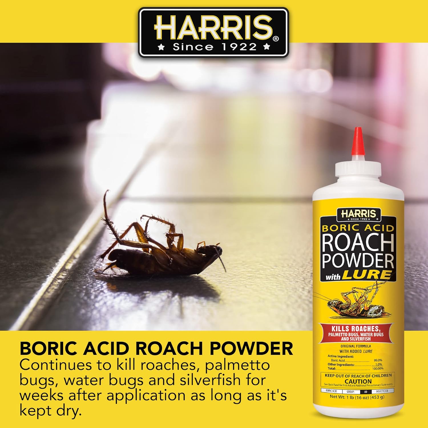 HARRIS Boric Acid Roach and Silverfish Killer Powder w/Lure for Insects (16oz) - 图片 6