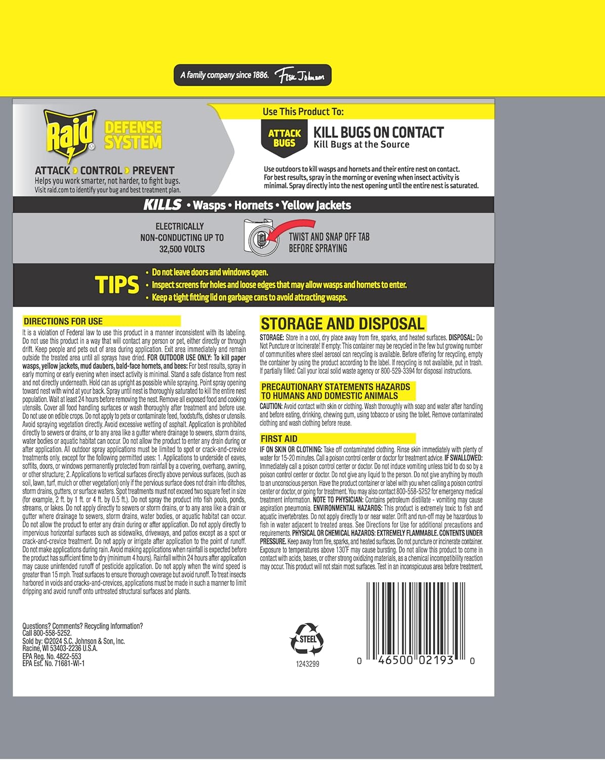 Raid Wasp & Hornet Killer Spray, Kills the Entire Nest, For Paper Wasps, Yellow Jackets, Mud Daubers and more, 14 oz (Pack of 2) - 图片 12