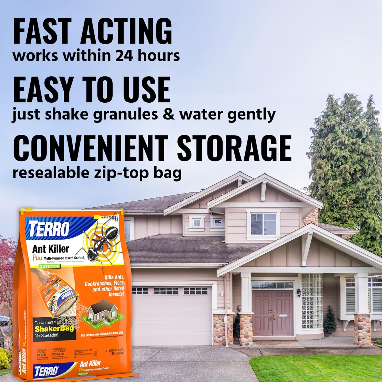 TERRO Ant Killer Plus Multi-Purpose Insect Control for Outdoors - Kills Fire Ants, Fleas, Cockroaches, and Other Crawling Insects - 3lb Shaker Bag - T901-6 - 图片 7