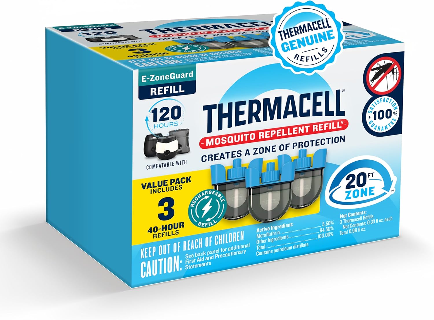 Thermacell Rechargeable Mosquito Repeller Refills; Advanced Repellent Formula Provides 20 Foot Protection Zone; Compatible with Thermacell E-Series & Radius Only; No DEET, Spray or Flame