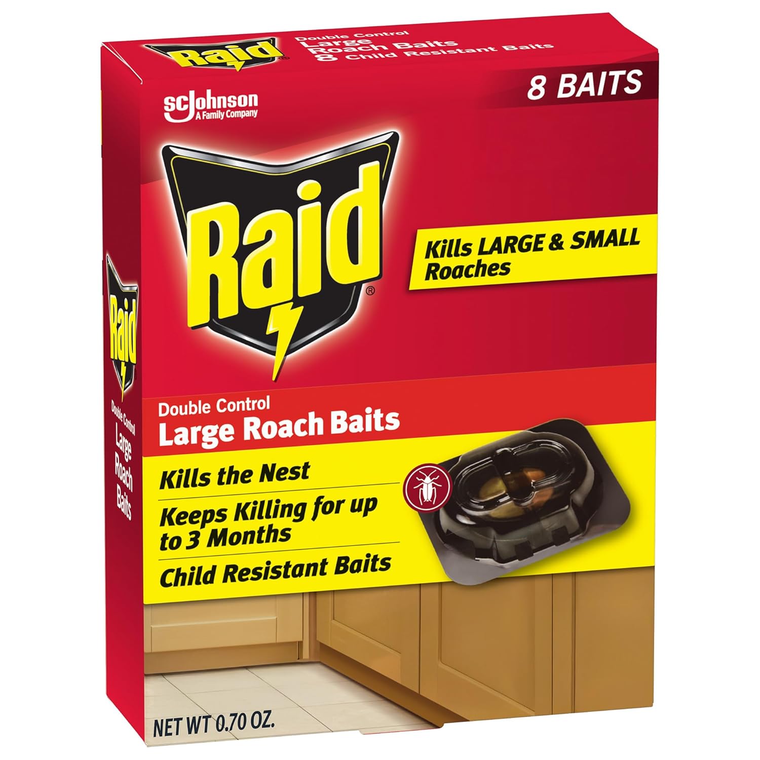 Raid Large Roach Baits, Child Resistant, For Indoor Use, Kills Roaches for 3 Months, 8 Count