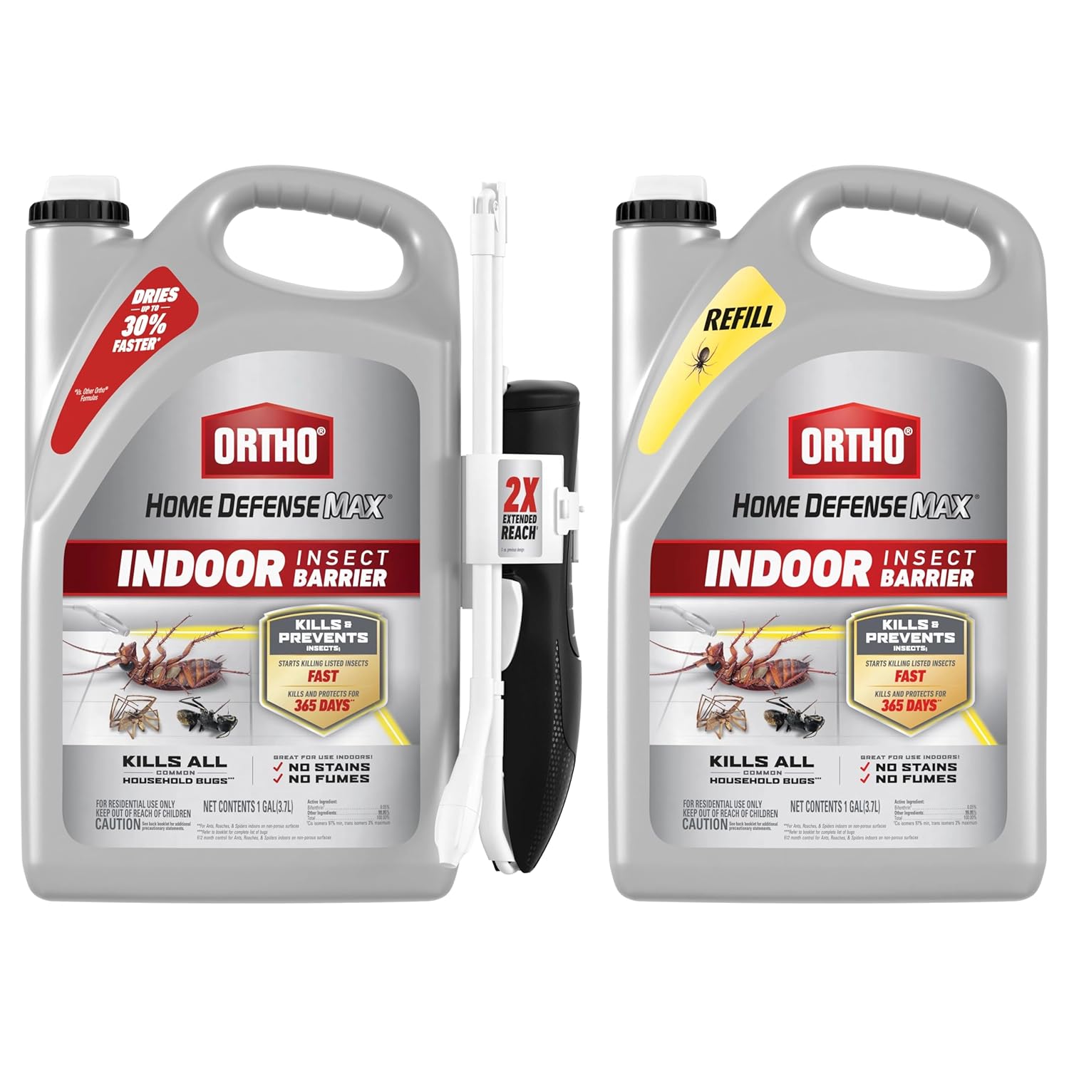 Ortho Home Defense Max Indoor Insect Barrier Extended Reach Comfort Wand Plus Refill Bundle - Indoor Bug Spray, Kills Ants, Roaches, Spiders, and More, 1 gal.